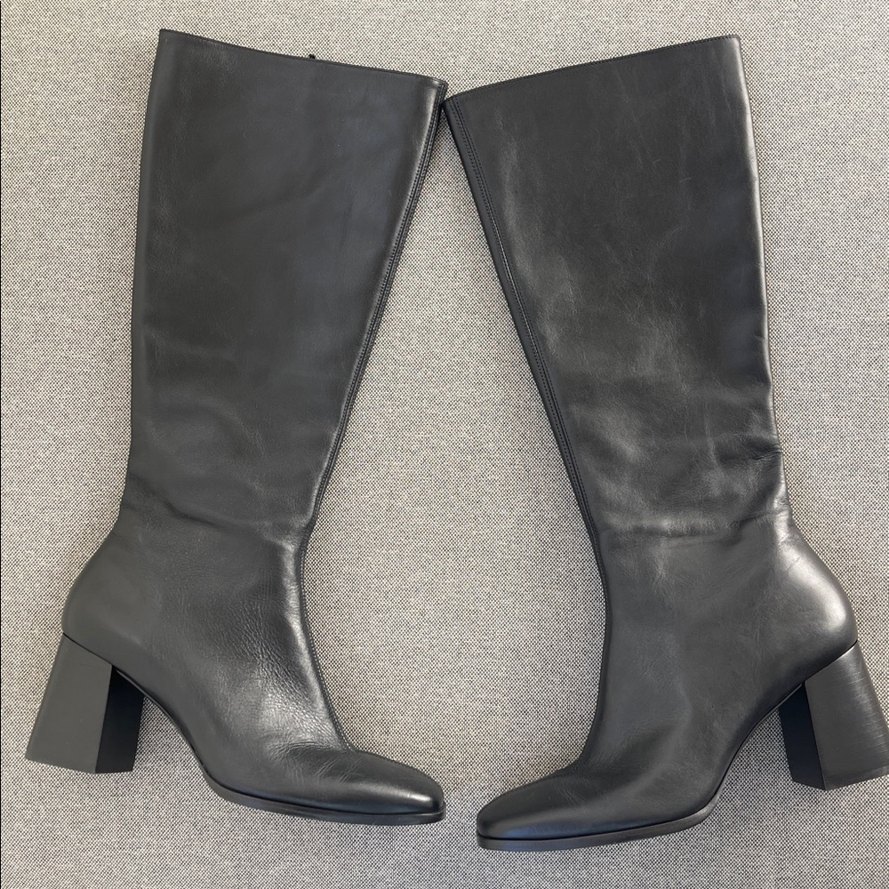 Reformation Nylah Knee High Boots Black Leather Size 8 - Picture 3 of 10